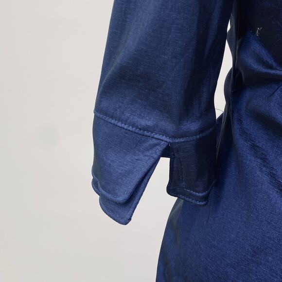 Joseph Ribkoff Dramatic Moldable Collar Sheath Dress Zip Front Metallic Blue 10 - Picture 11 of 16